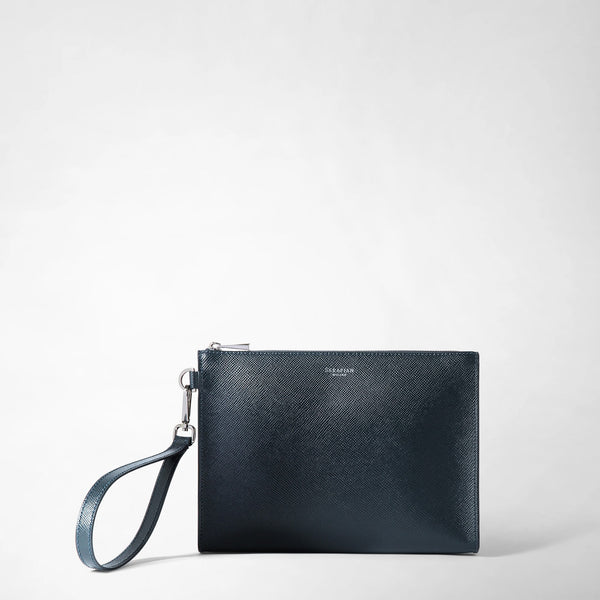 Leather zipper pouch​ navy-blue - man accessories