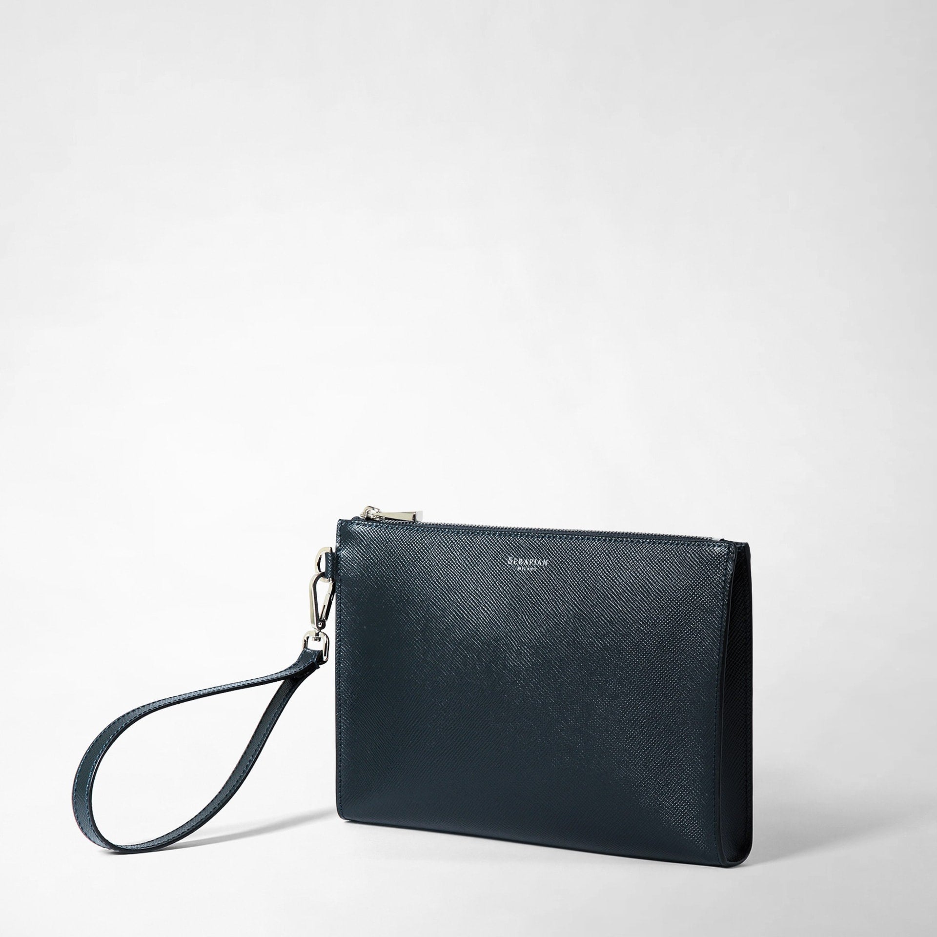 serapian　ヴァンクリーフ Leather accessories man - navy-blue pouch​ zipper 小物入れ