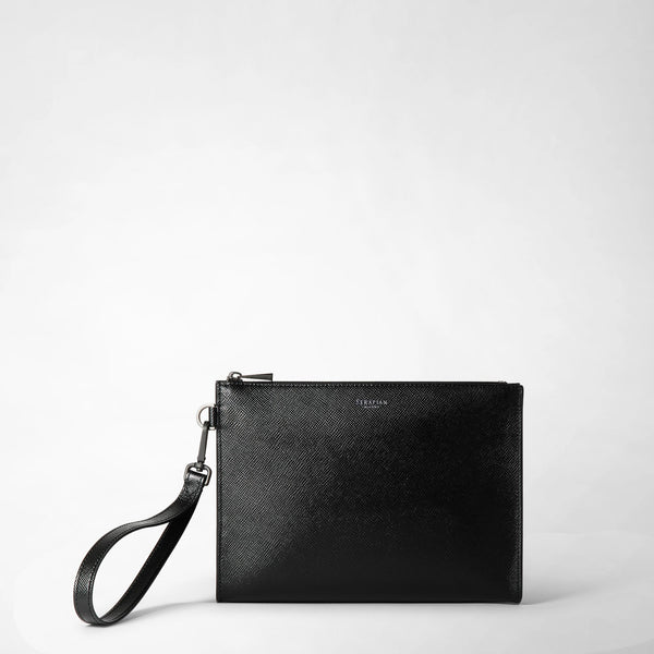 Pochette zippée en cuir evoluzione - black eclipse