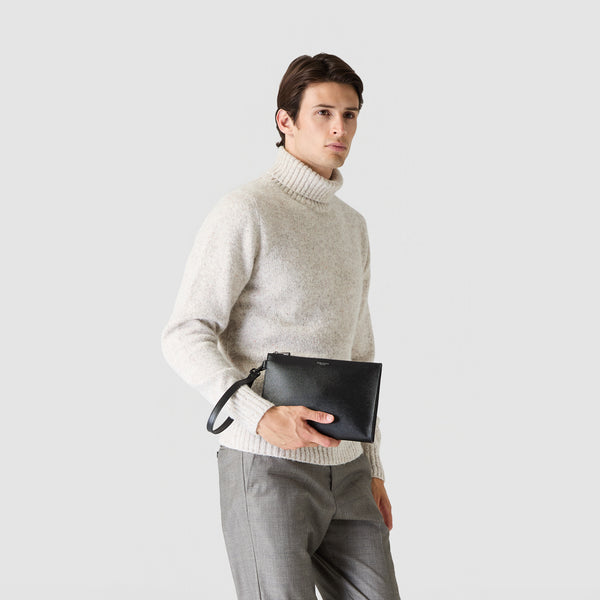 Pochette zippée en cuir evoluzione - black eclipse