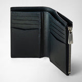 Vertical billfold with zip in evoluzione leather - navy blue