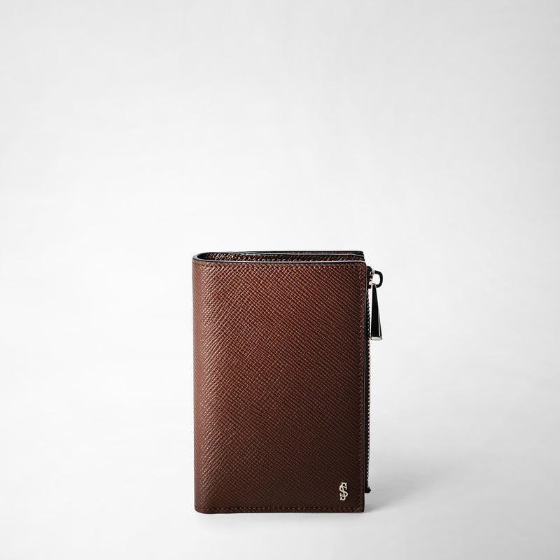 Vertical billfold with zip in evoluzione leather - burgundy