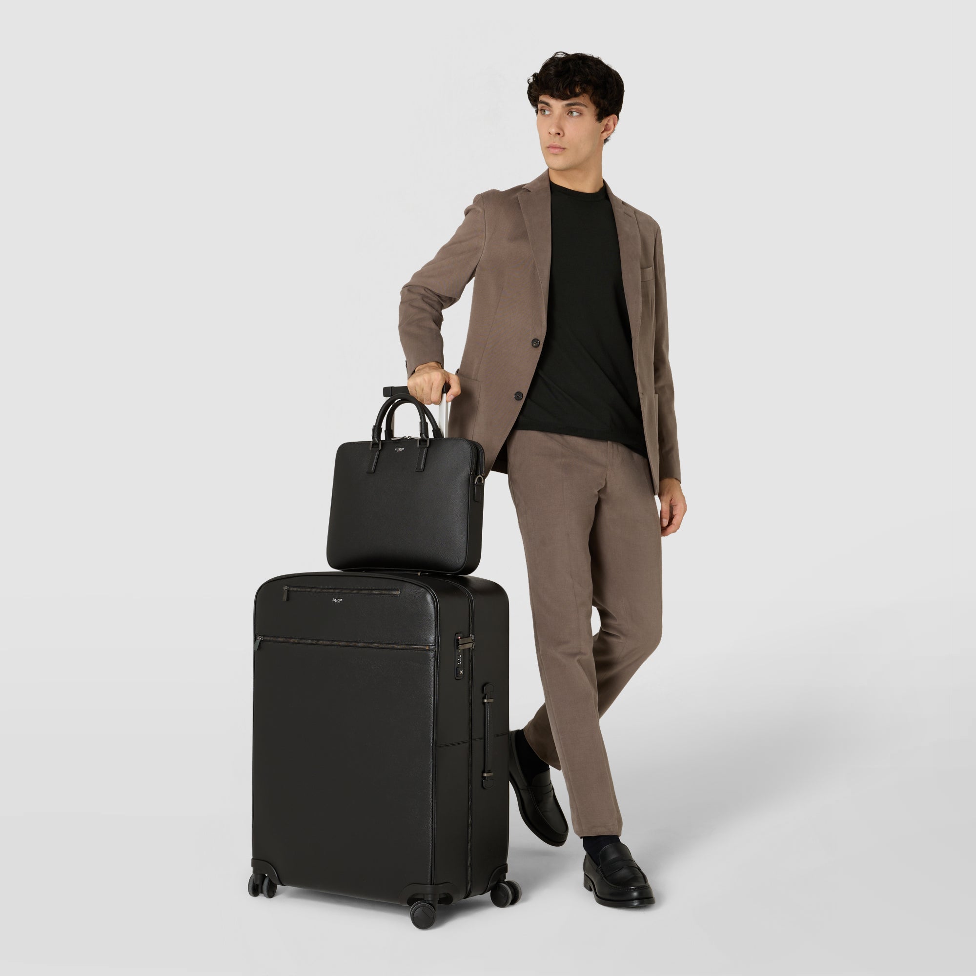 EVOLUZIONEレザー ラージキャリーバッグ ブラック