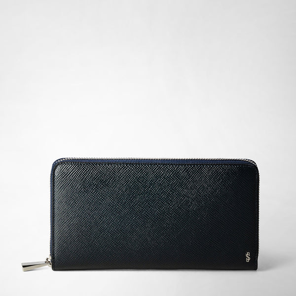 Zip-around wallet in evoluzione leather - navy blue