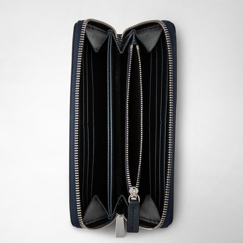 Zip-around wallet in evoluzione leather - navy blue