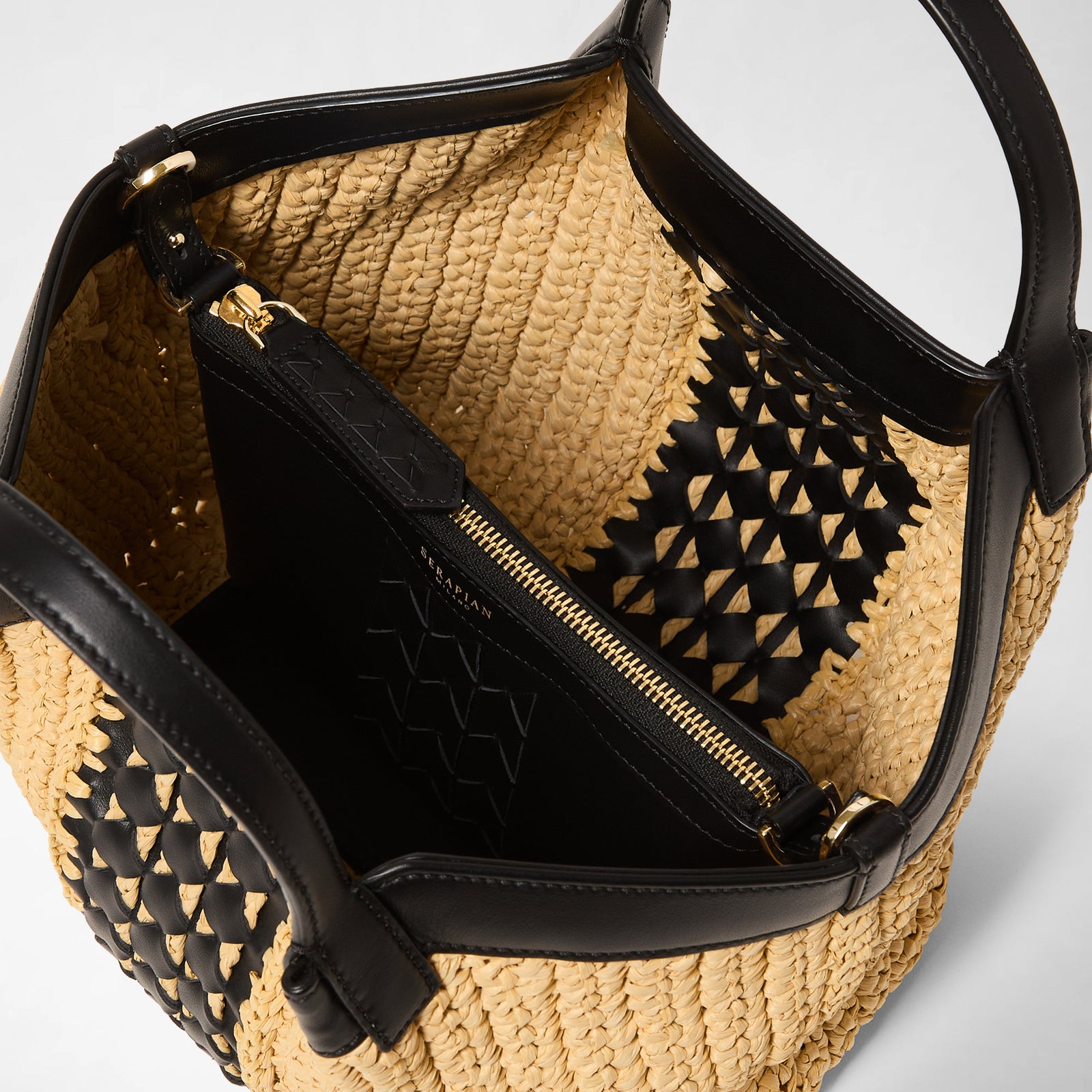 Designer Secret mini bag raffia intrecci natural-black