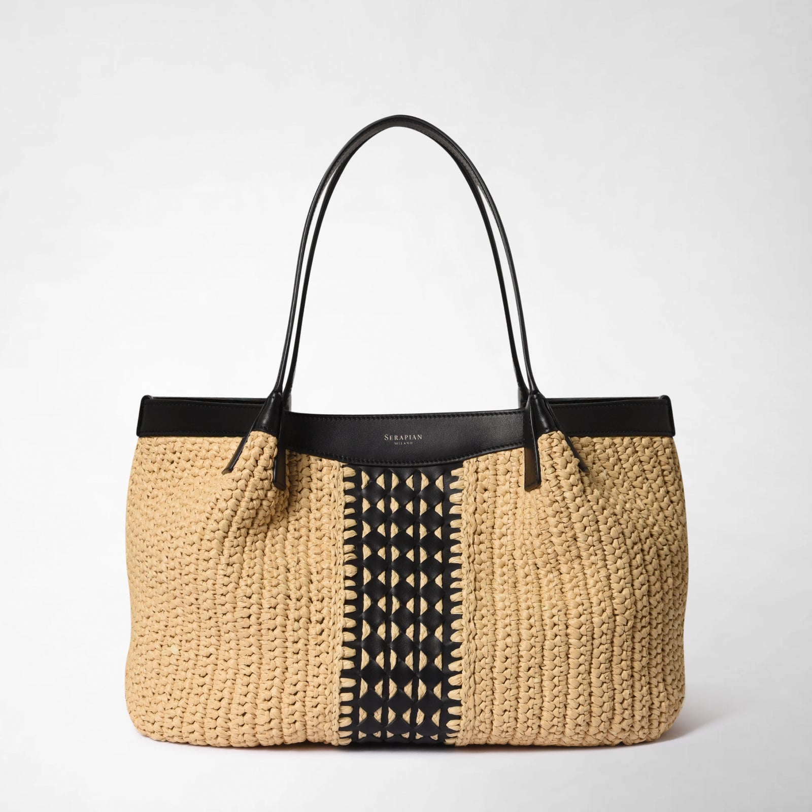 ラフィアインテレッチ ナチュラルブラックのSecret Tote バッグ
