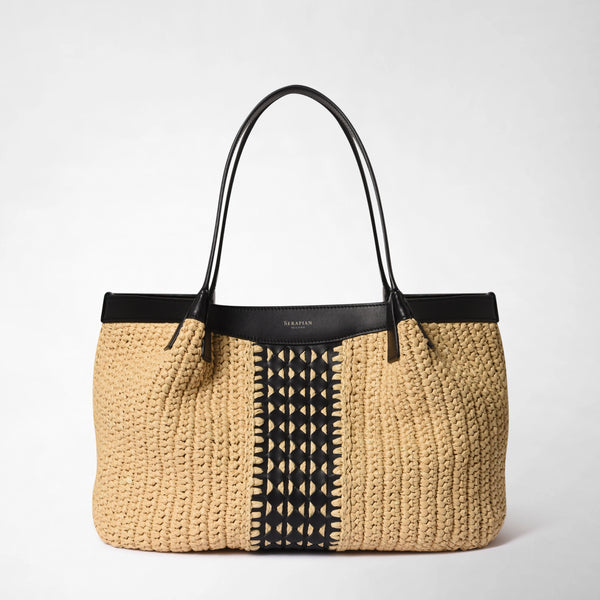 Secret raffia tote bag intrecci natural-black