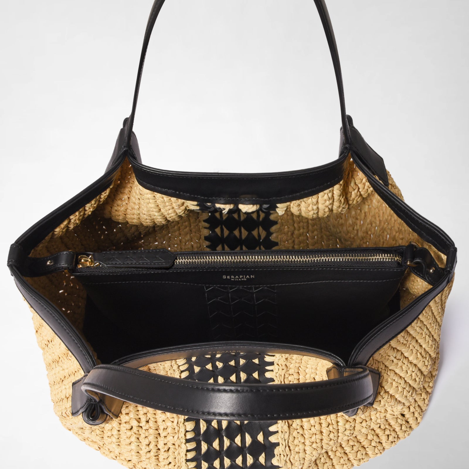 ラフィアインテレッチ ナチュラルブラックのSecret Tote バッグ
