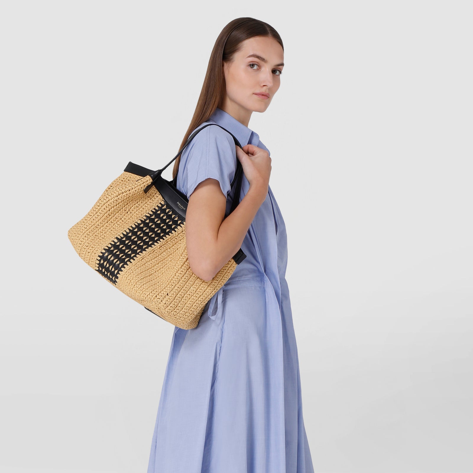 ラフィアインテレッチ ナチュラルブラックのSecret Tote バッグ