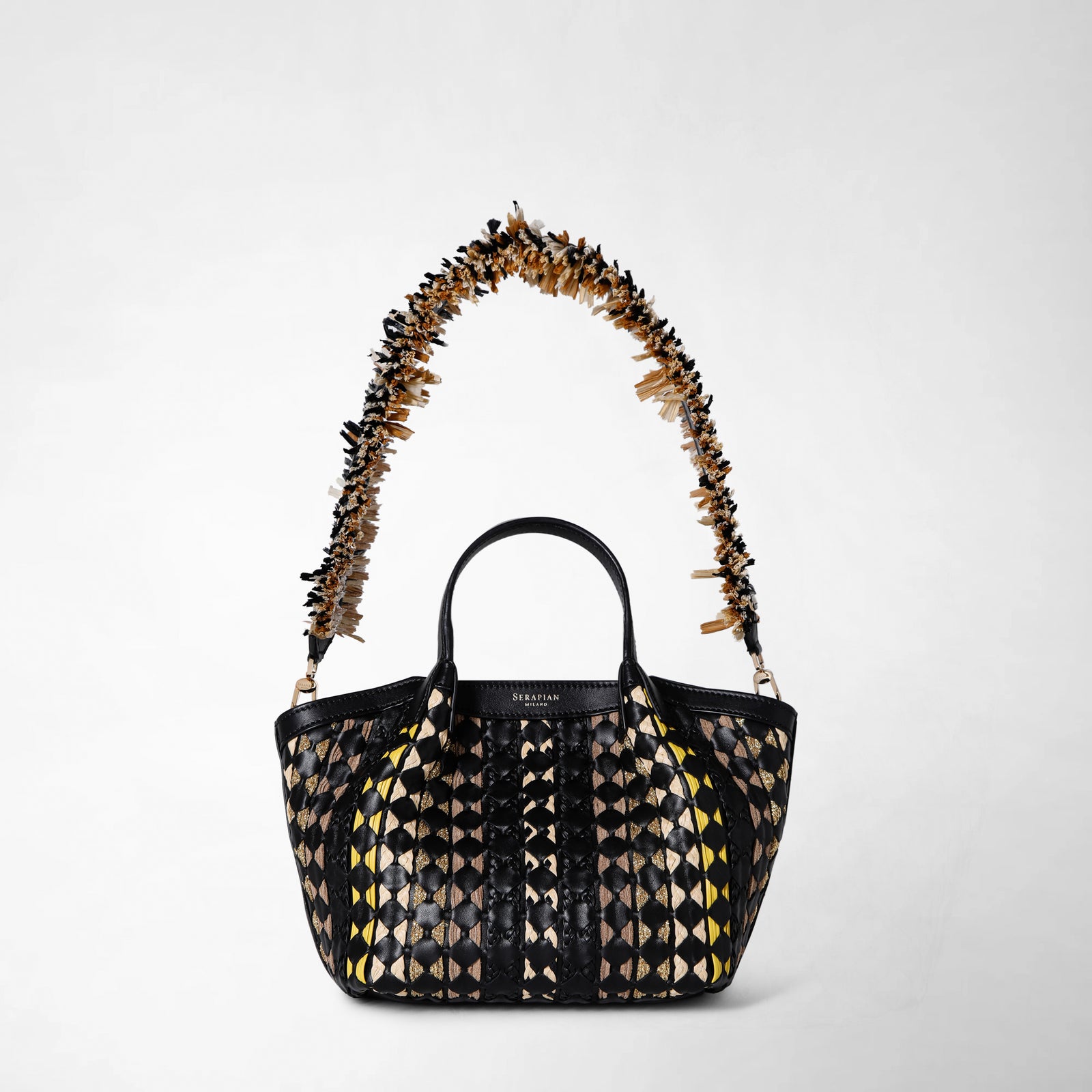 【SERAPIAN】MOSAICO MESTIERI D'ARTE製スモールSECRETトート Mini designer bag in Mosaico Mestieri d'arte black