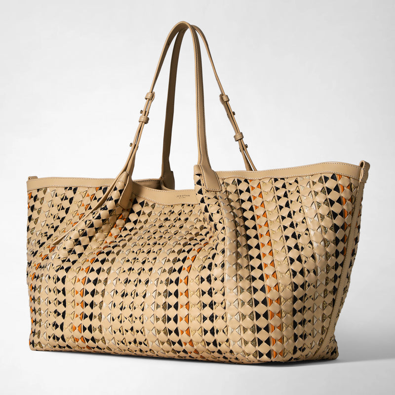 Maxi secret tote bag in mosaico mestieri d’arte - sand