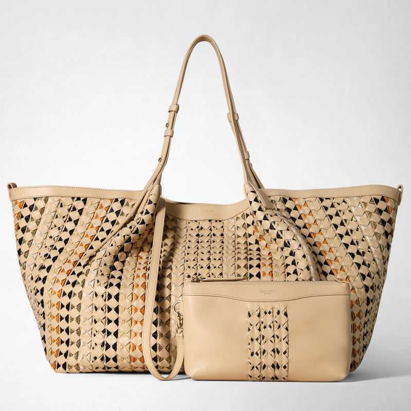 Maxi secret tote bag in mosaico mestieri d’arte - sand
