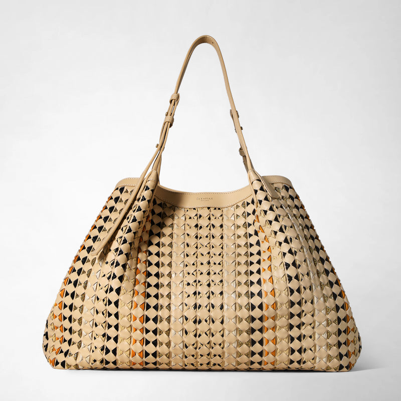 Maxi secret tote bag in mosaico mestieri d’arte - sand