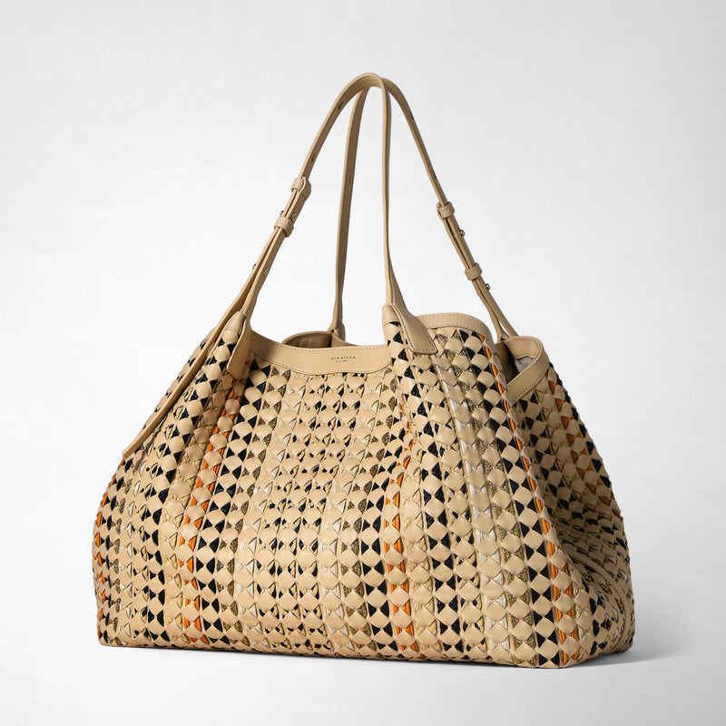 Maxi secret tote bag in mosaico mestieri d’arte - sand