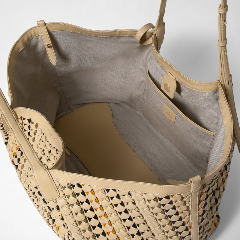 Maxi secret tote bag in mosaico mestieri d’arte - sand