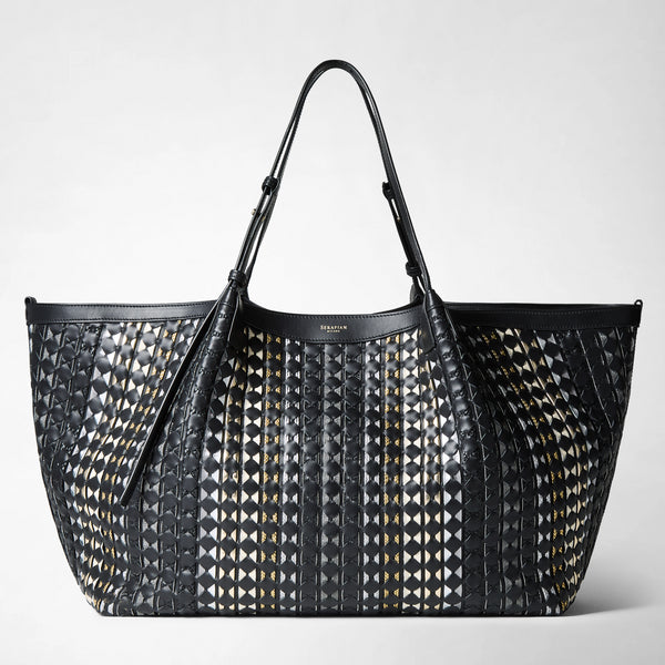 Maxi secret tote bag in mosaico mestieri d'arte - black