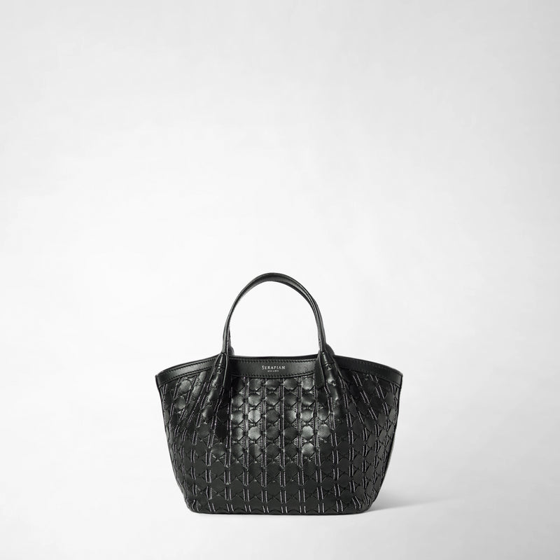 Mini secret bag in mosaico microchain - black