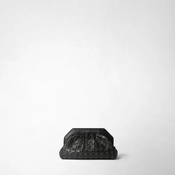 Mini secret clutch bag in mosaico microchain - black
