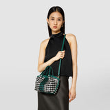 Mini secret bag in mosaico and elaphe - black/off-white/emerald