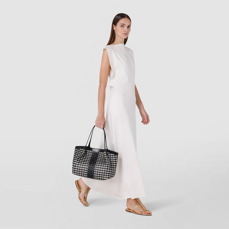 Small secret tote bag in mosaico and elaphe - black/off white