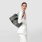 Small secret tote bag in mosaico and elaphe - black/off-white/emerald