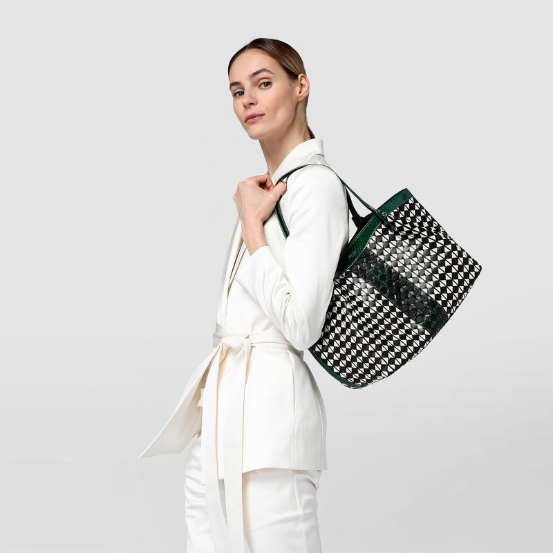 Small secret tote bag mosaico elaphe black-emerald