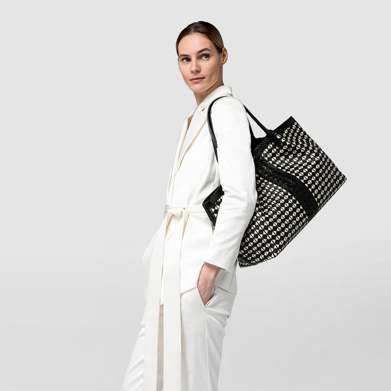 Mosaico＆elaphe製secretトートバッグ - black/off-white