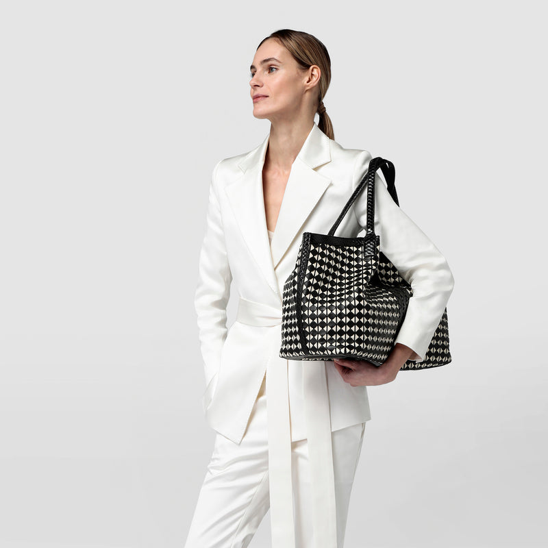 Mosaico＆elaphe製secretトートバッグ - black/off-white