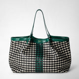 Secret tote bag in mosaico and elaphe - black/off-white/emerald