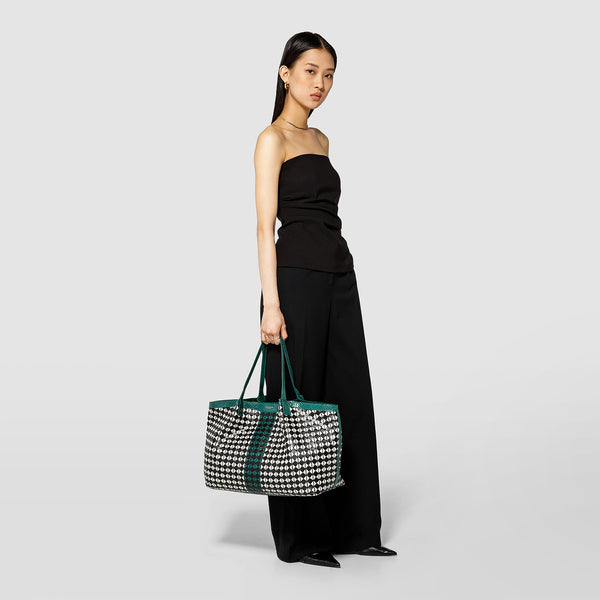 Secret tote bag in mosaico and elaphe - black/off-white/emerald