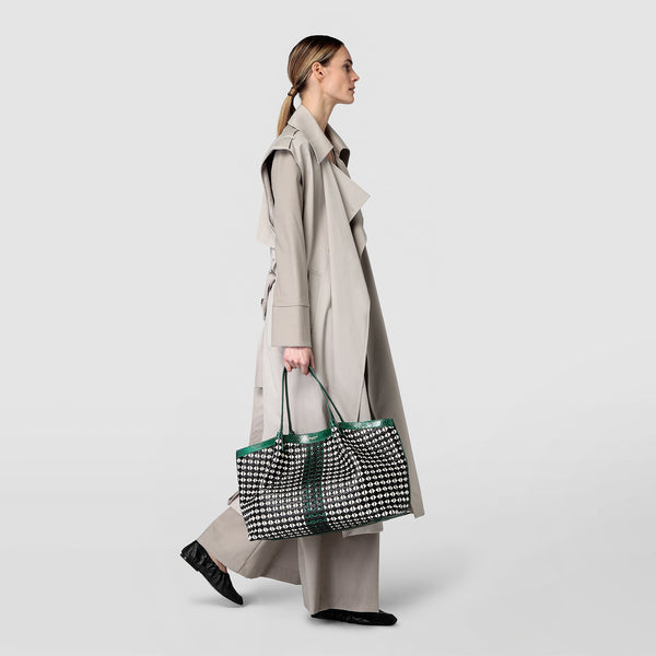 Secret tote bag in mosaico and elaphe - black/off-white/emerald