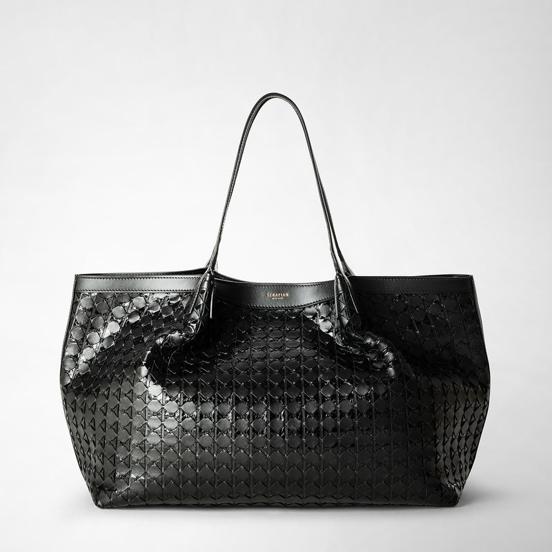 Tote bag secret in mosaico ed elaphe - black
