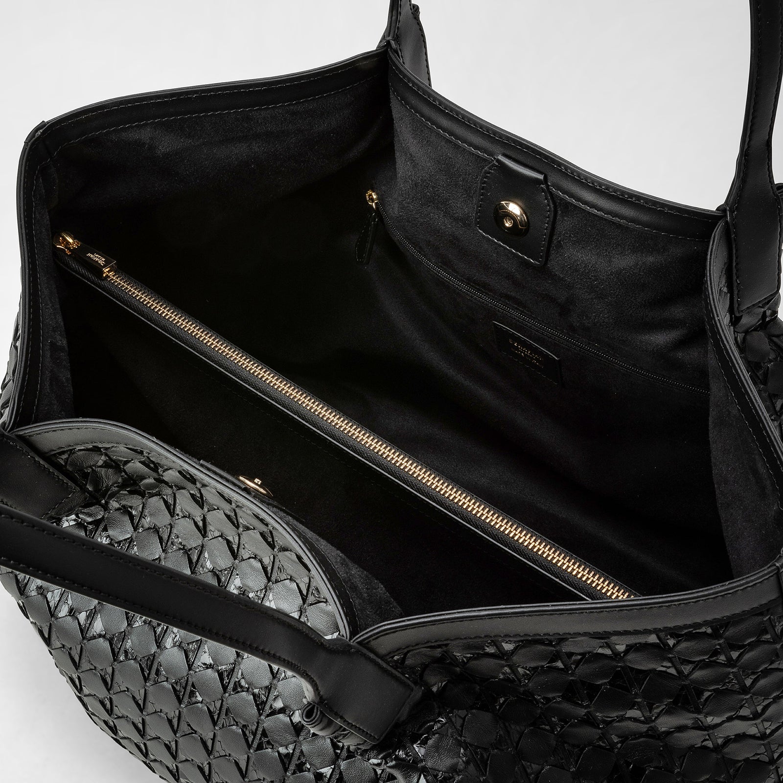 Secret tote bag in mosaico and elaphe black