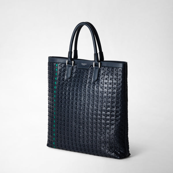 Borsa vertical tote in mosaico - navy blue