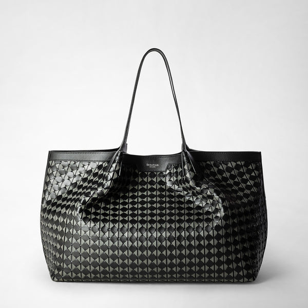 Borsa secret tote in mosaico - black/asphalt