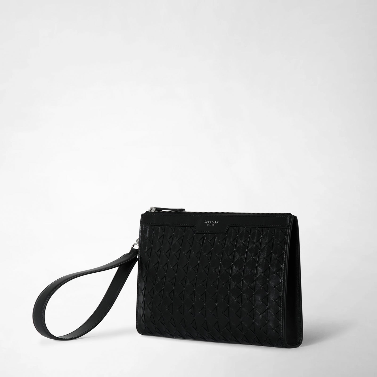 MOSAICOナッパレザー製ブラッククラッチバッグ