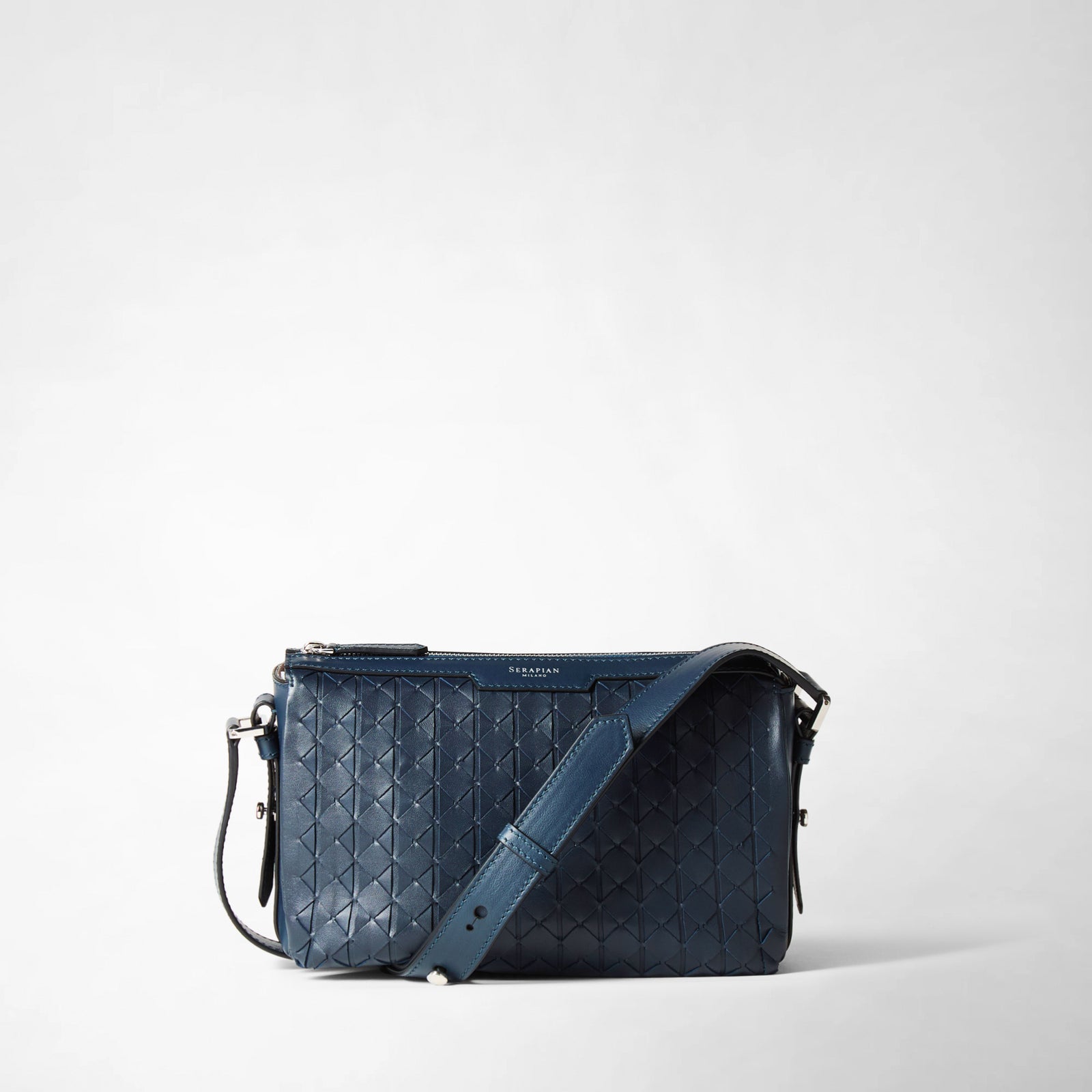 Designer messenger bag east west in Mosaico navy blue