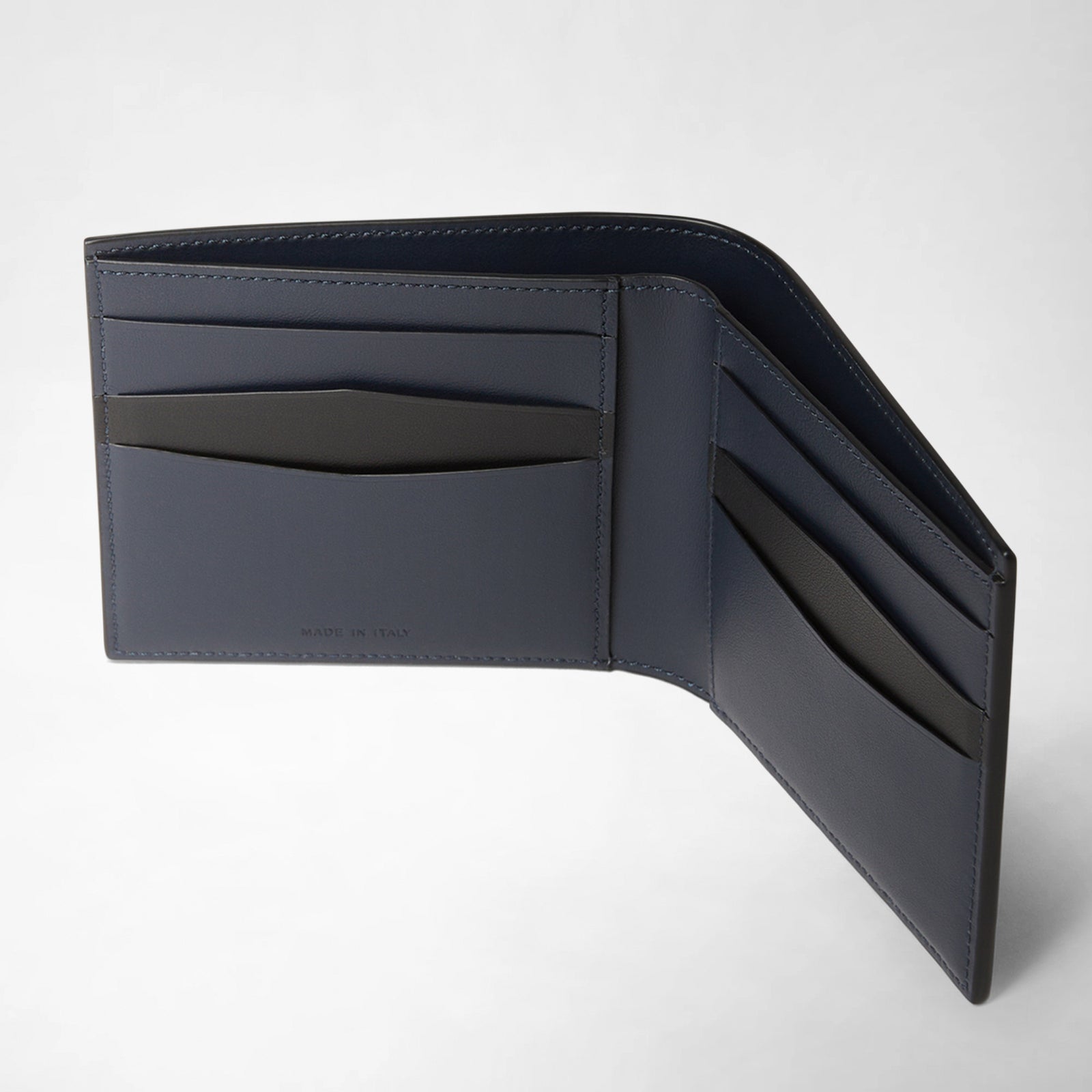 Leather bifold 6-card wallet in Mosaico navy blue