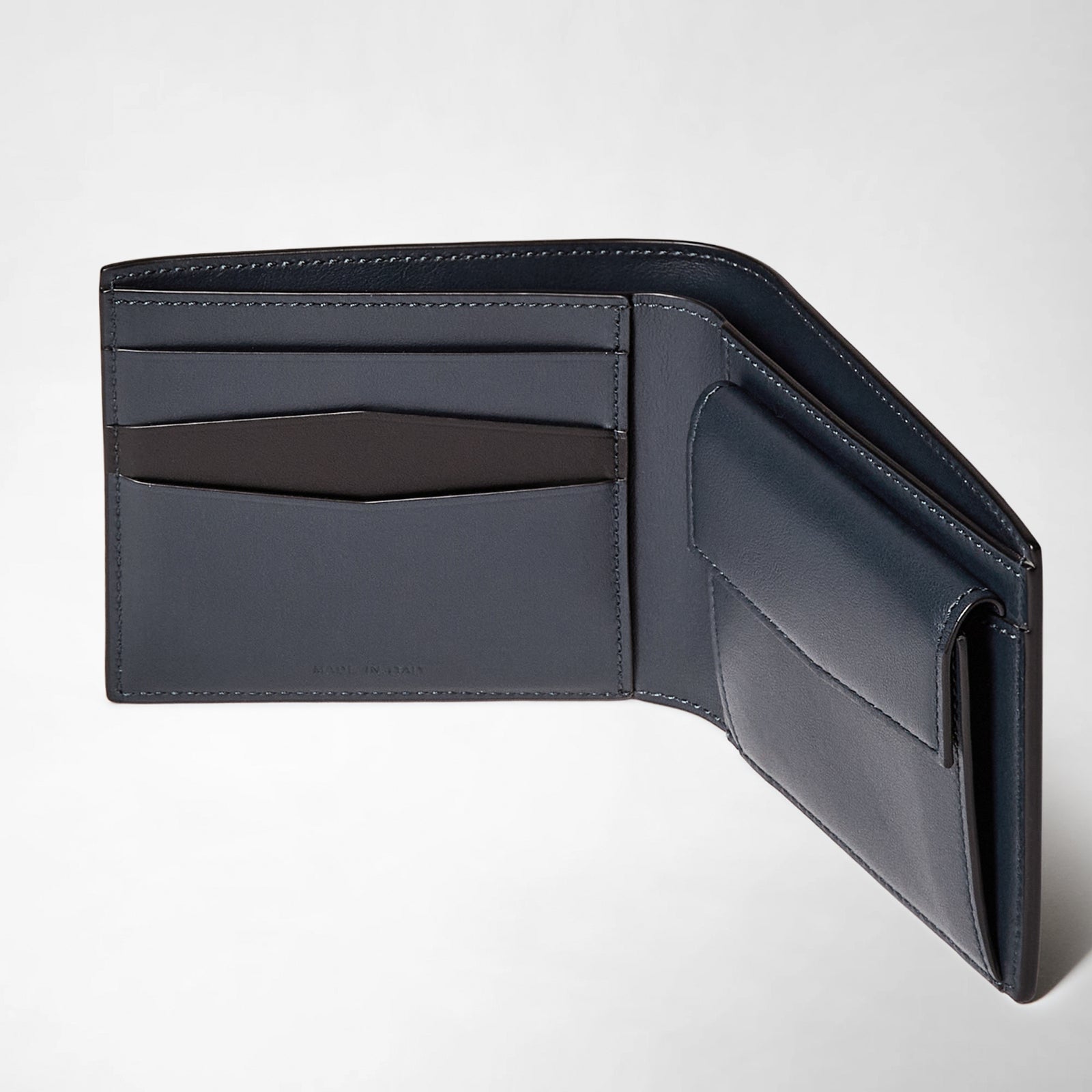 Mens bifold leather wallet in Mosaico navy blue