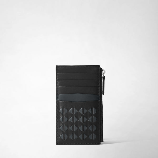 Zip leather card case in Mosaico black