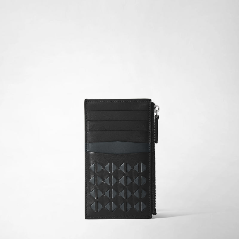 Zip leather card case in Mosaico black