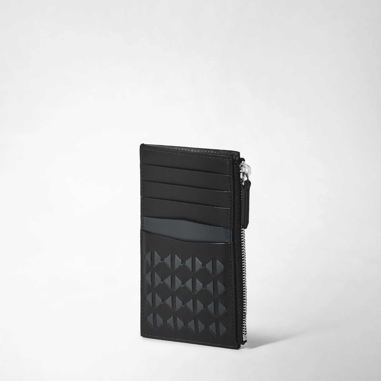 Zip leather card case in Mosaico black
