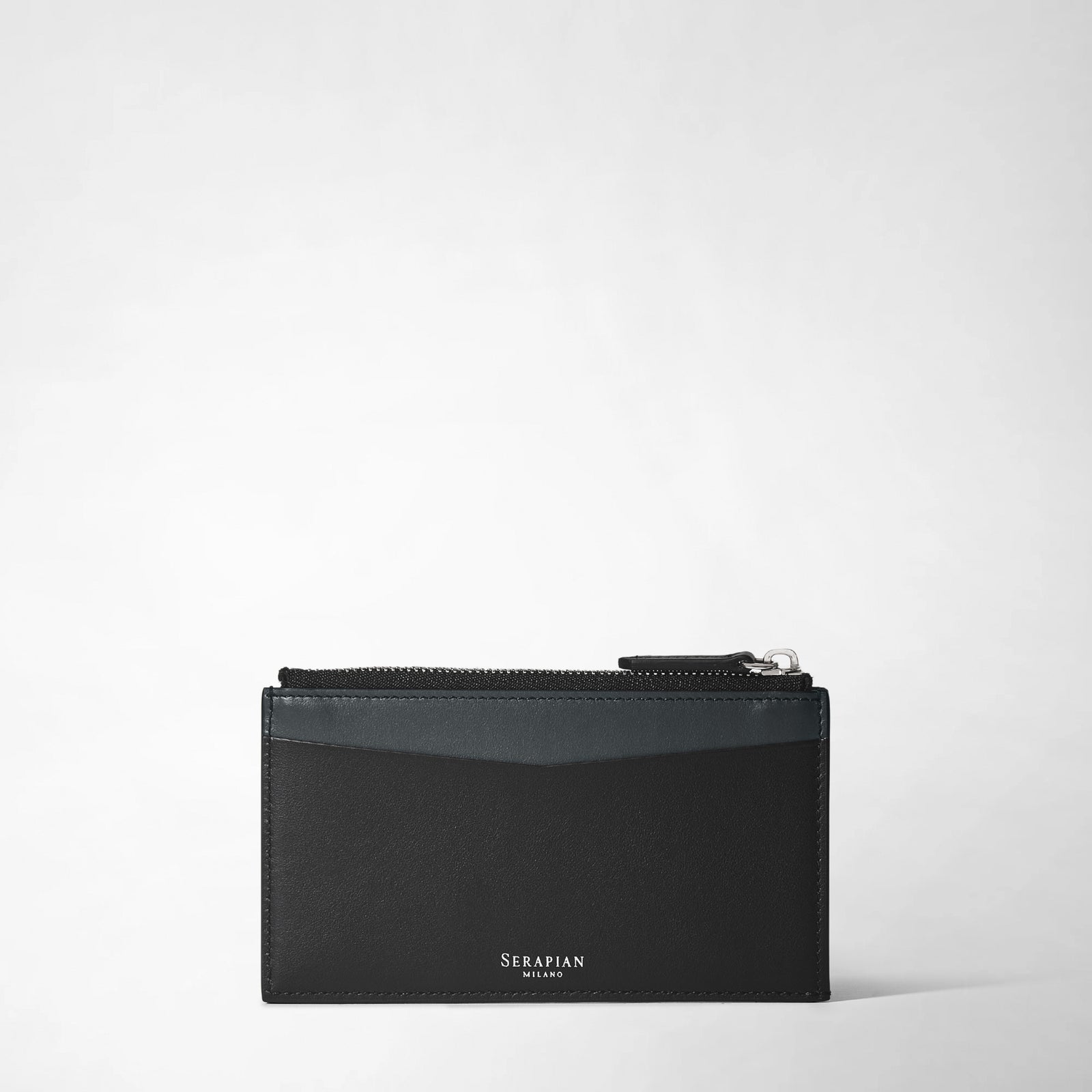 Zip leather card case in Mosaico black