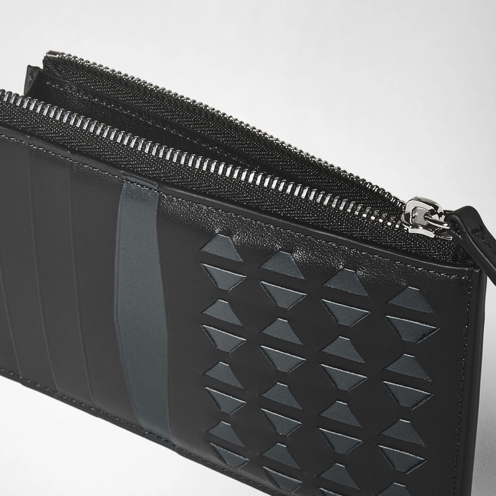 Zip leather card case in Mosaico black