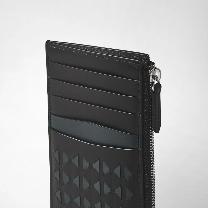 Zip leather card case in Mosaico black