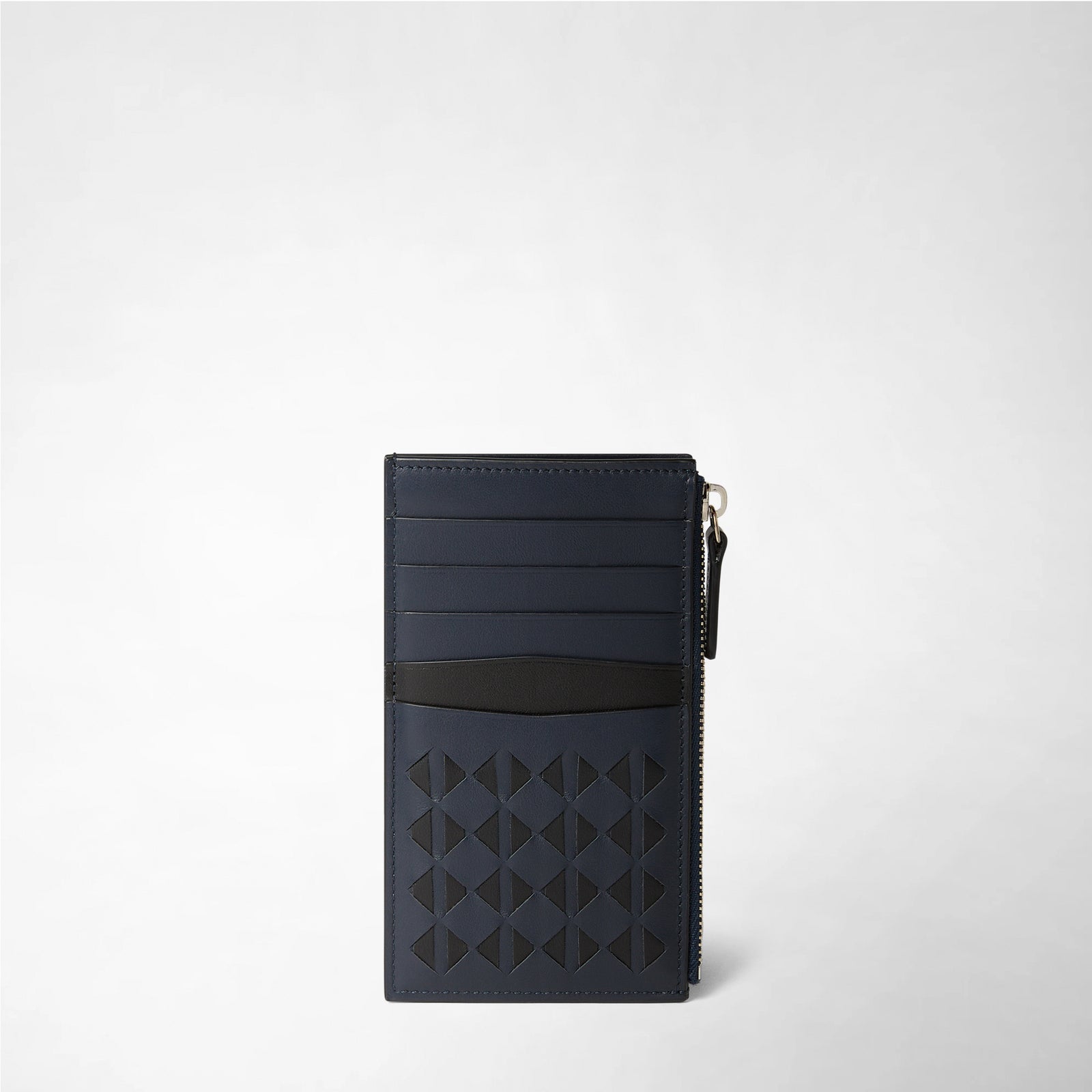 Zip leather and Mosaico card case navy blue