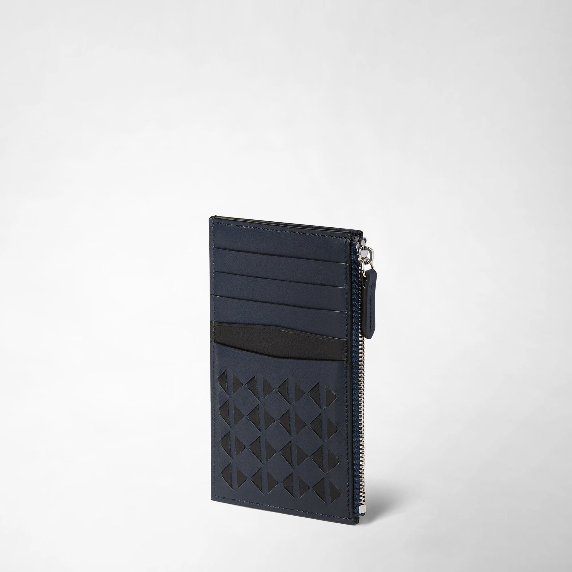 SERAPIAN / カードケース/--/GRY/無地/レディース// MOSAICOレザー ファスナーカードケース ネイビーブルー