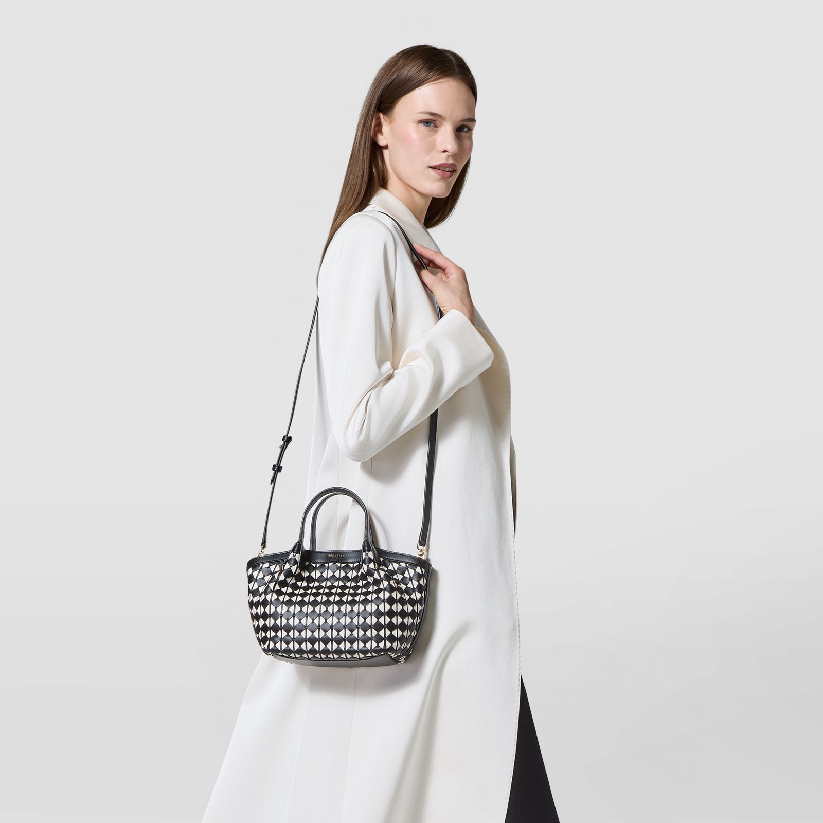 Mini secret bag in mosaico black and off-white