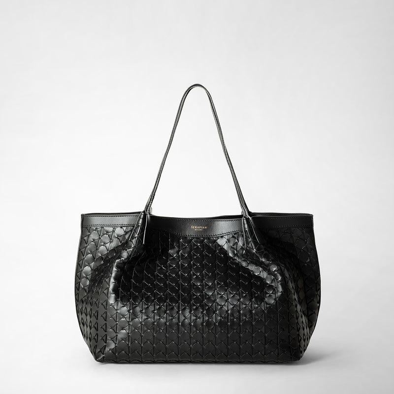 【新品未使用】SERAPIAN トート V Black/Cuoio Small Secret Tote in Mosaico Nappa Black